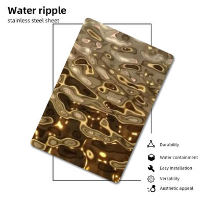 Épaisseur de la feuille 0.3mm 0.4mm d'acier inoxydable de Champagne Gold Color Water Ripple