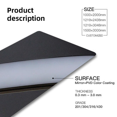 Plaque d'acier inoxydable de finition miroir noir pour l' intérieur et extérieur Plaque d'acier inoxydable décoratif