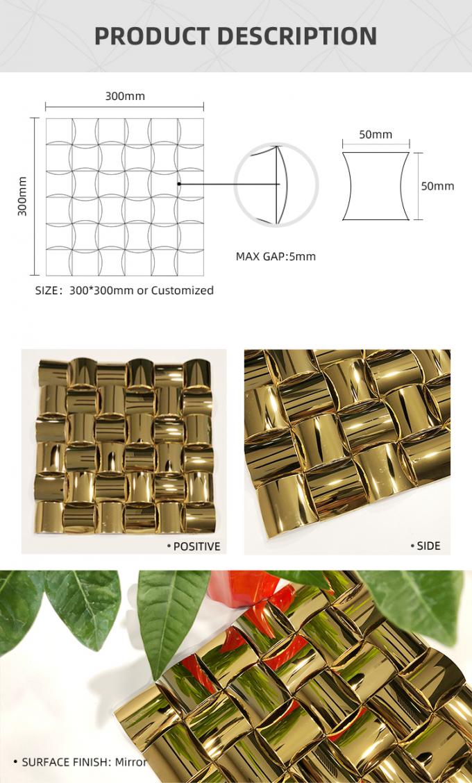 la voûte 3D forment la tuile de mosaïque en métal d'acier inoxydable d'or de Mirrro