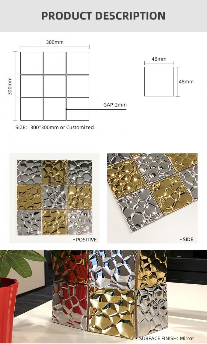 Tuile de modèle de mosaïque d'acier inoxydable de l'épaisseur 3D de la bonne qualité 304 0.8mm à vendre par mètre carré pour la décoration de mur de cuisine